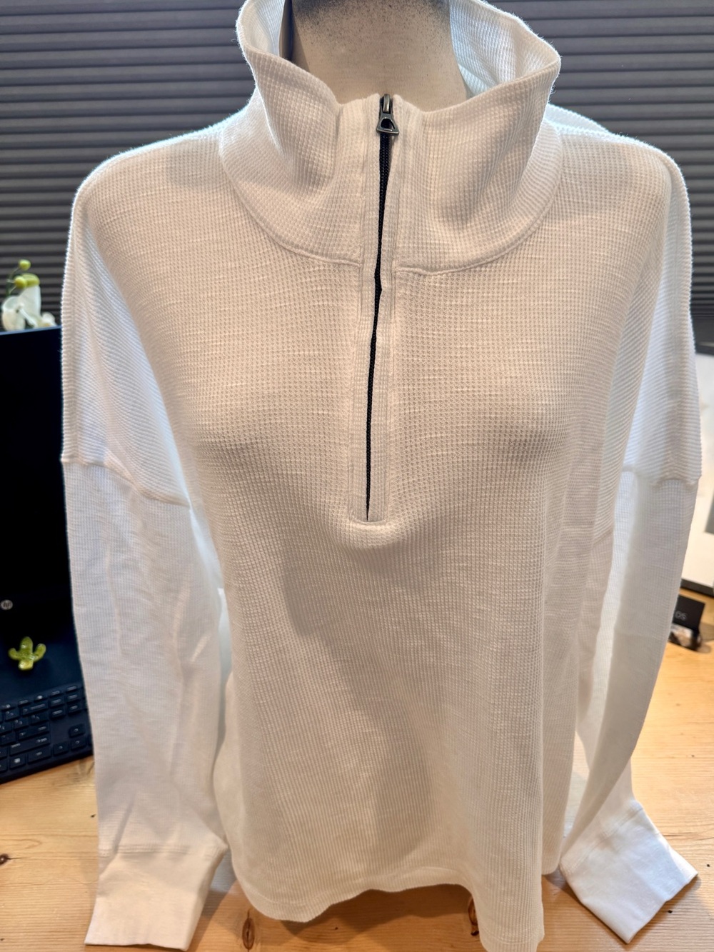 James Perse White Half-Zip Thermal Pull-Over White NWT Women